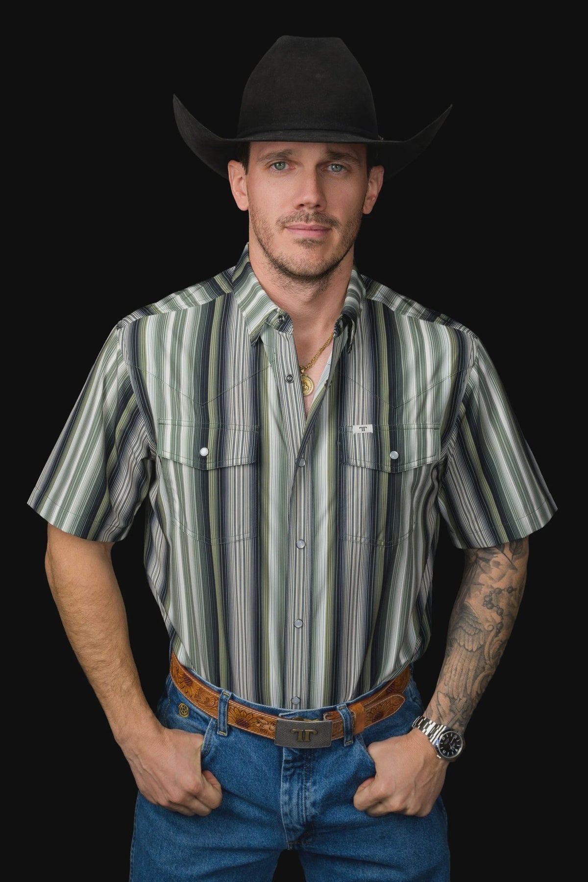 Ferrell - The Harrison Green Short Sleeve Snap Shirt - Southern Soule Designs