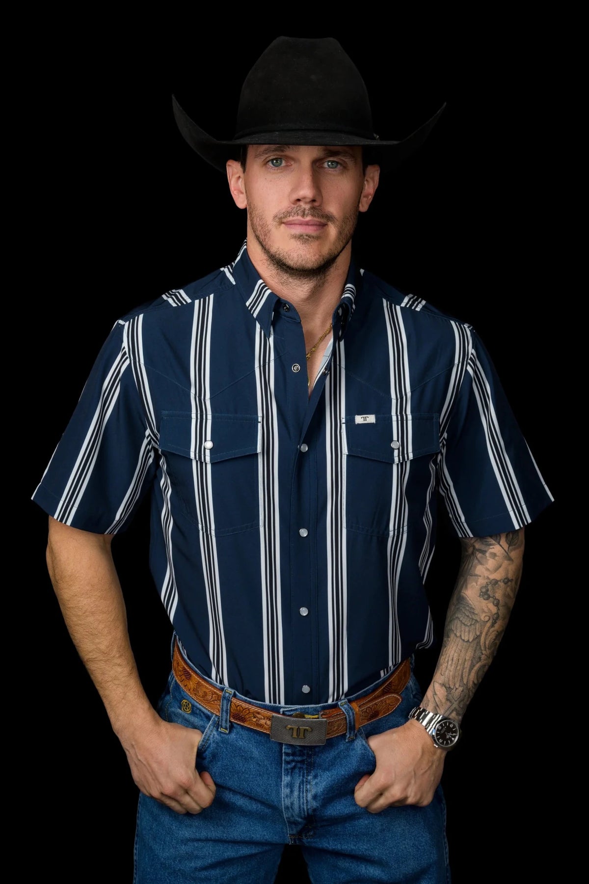 Ferrell - The Hatfield Short Sleeve Pearl Snap Shirt in Blue - Southern Soule Designs