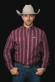 Ferrell - The Hays Long Sleeve Pearl Snap Shirt in Maroon - Southern Soule Designs