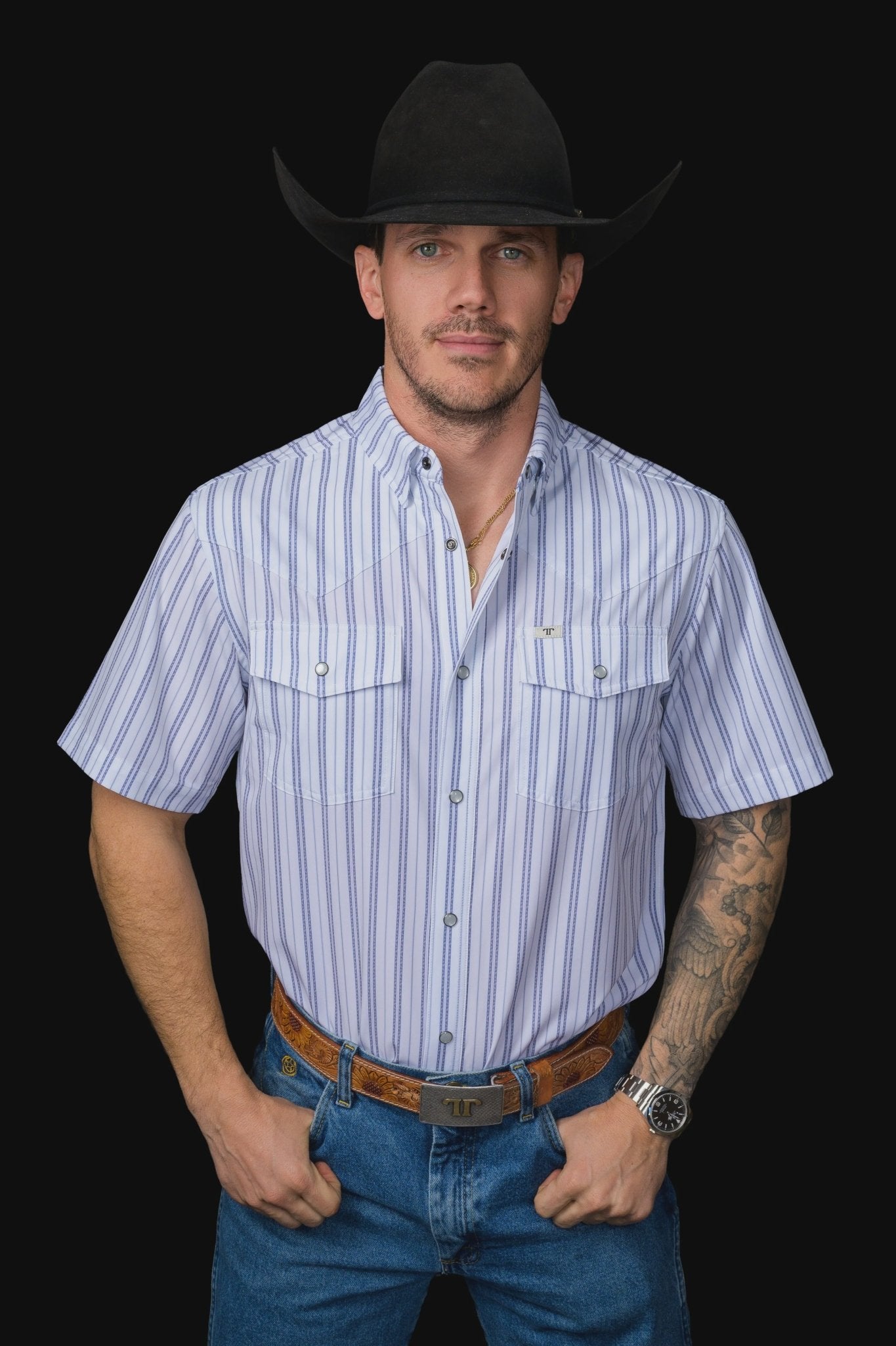 Ferrell - The Jack Blue Short Sleeve Snap Shirt - Southern Soule Designs