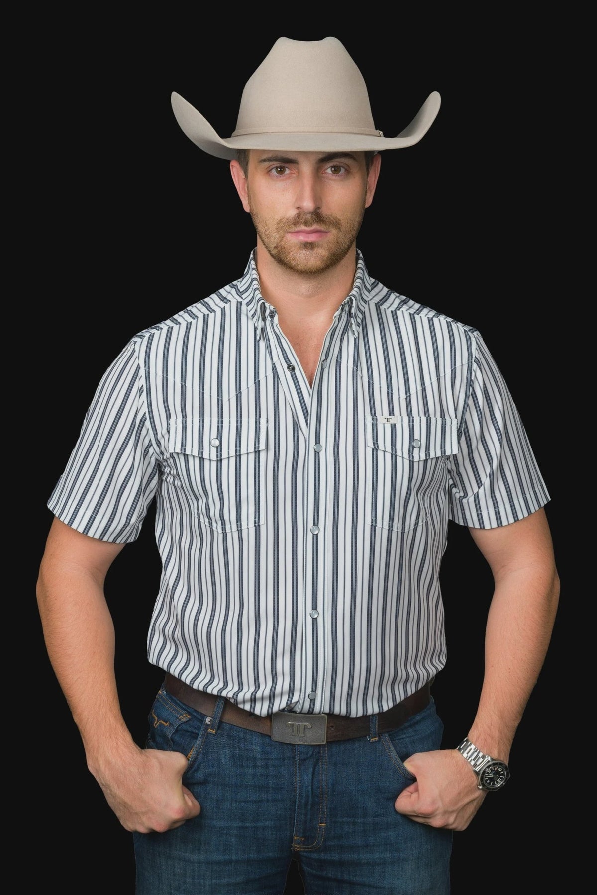 Ferrell - The Jack Short Sleeve Pearl Snap Shirt in Black - Southern Soule Designs