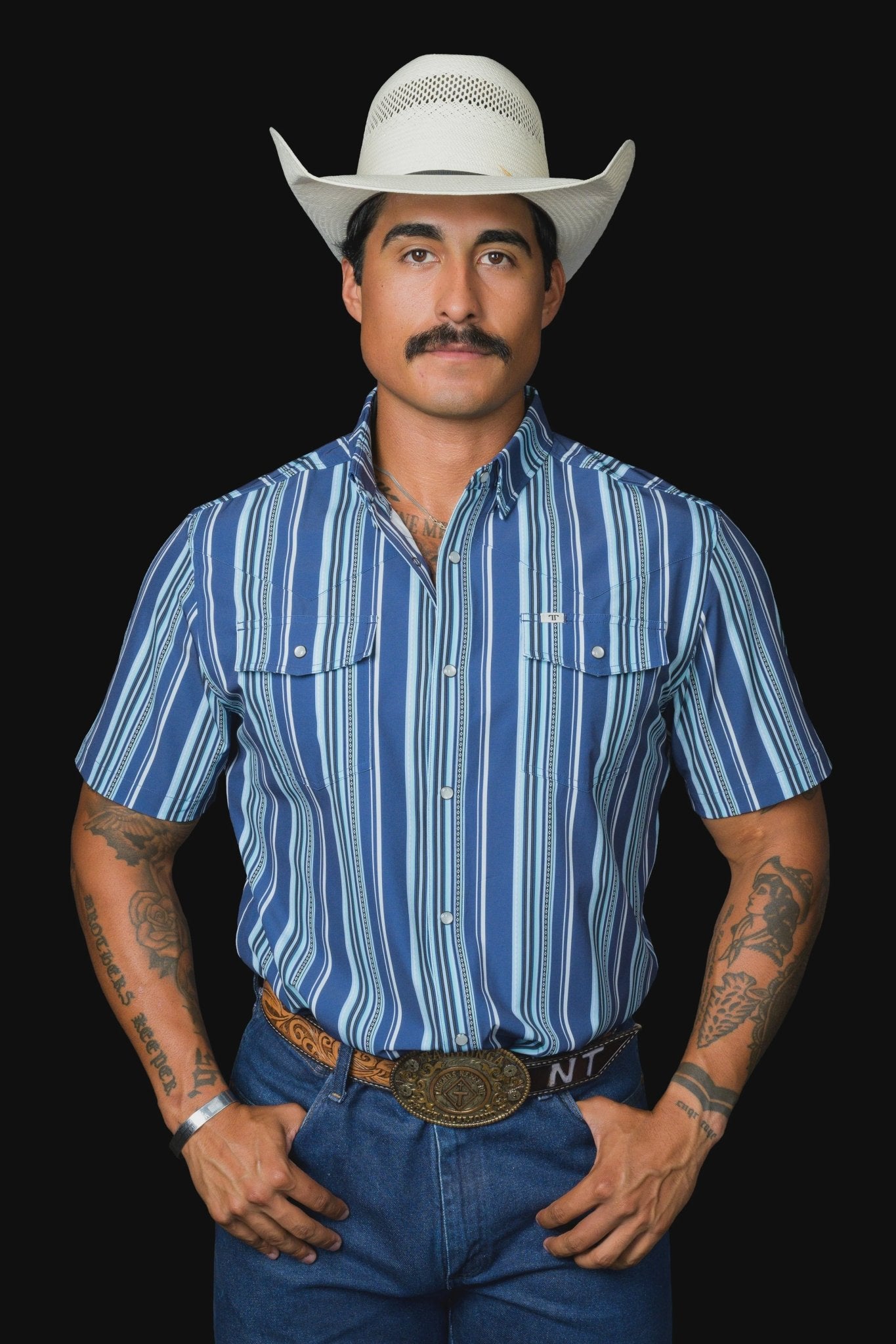 Ferrell - The James in Blue Short Sleeve Snap Shirt - Southern Soule Designs