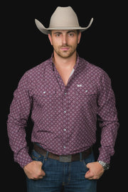 Ferrell - The Sutton Long Sleeve Pearl Snap Shirt in Maroon - Southern Soule Designs