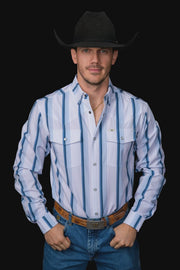 Ferrell - The Tristan Long Sleeve Pearl Snap Shirt in Blue - Southern Soule Designs