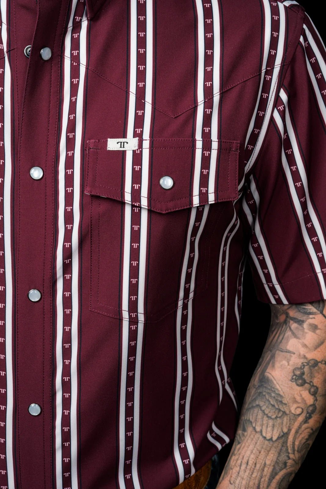 Ferrell - The Tucker Short Sleeve Pearl Snap Shirt in Maroon - Southern Soule Designs