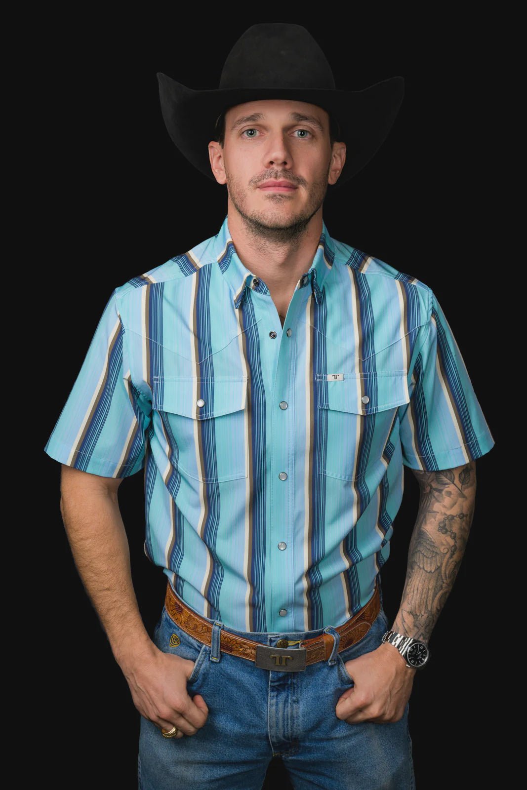 Ferrell - Tristan Blue Short Sleeve Snap Shirt - Southern Soule Designs