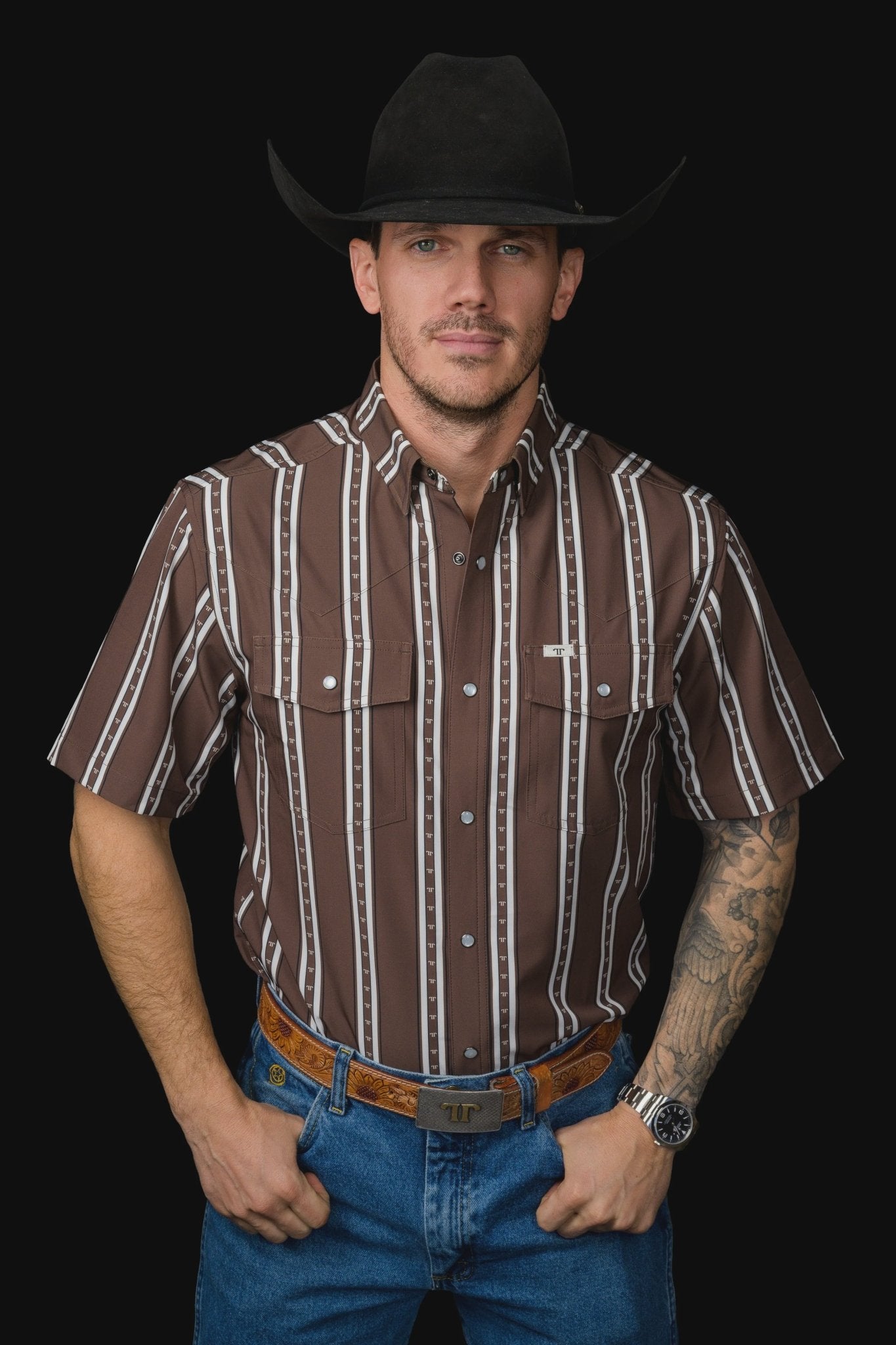 Ferrell - Tucker Brown Short Sleeve Snap Shirt - Southern Soule Designs
