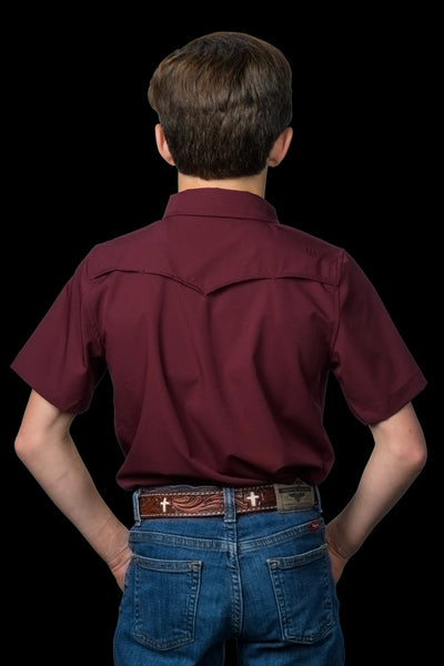 Ferrell - Kid's Maroon Short Sleeve Snap Shirt