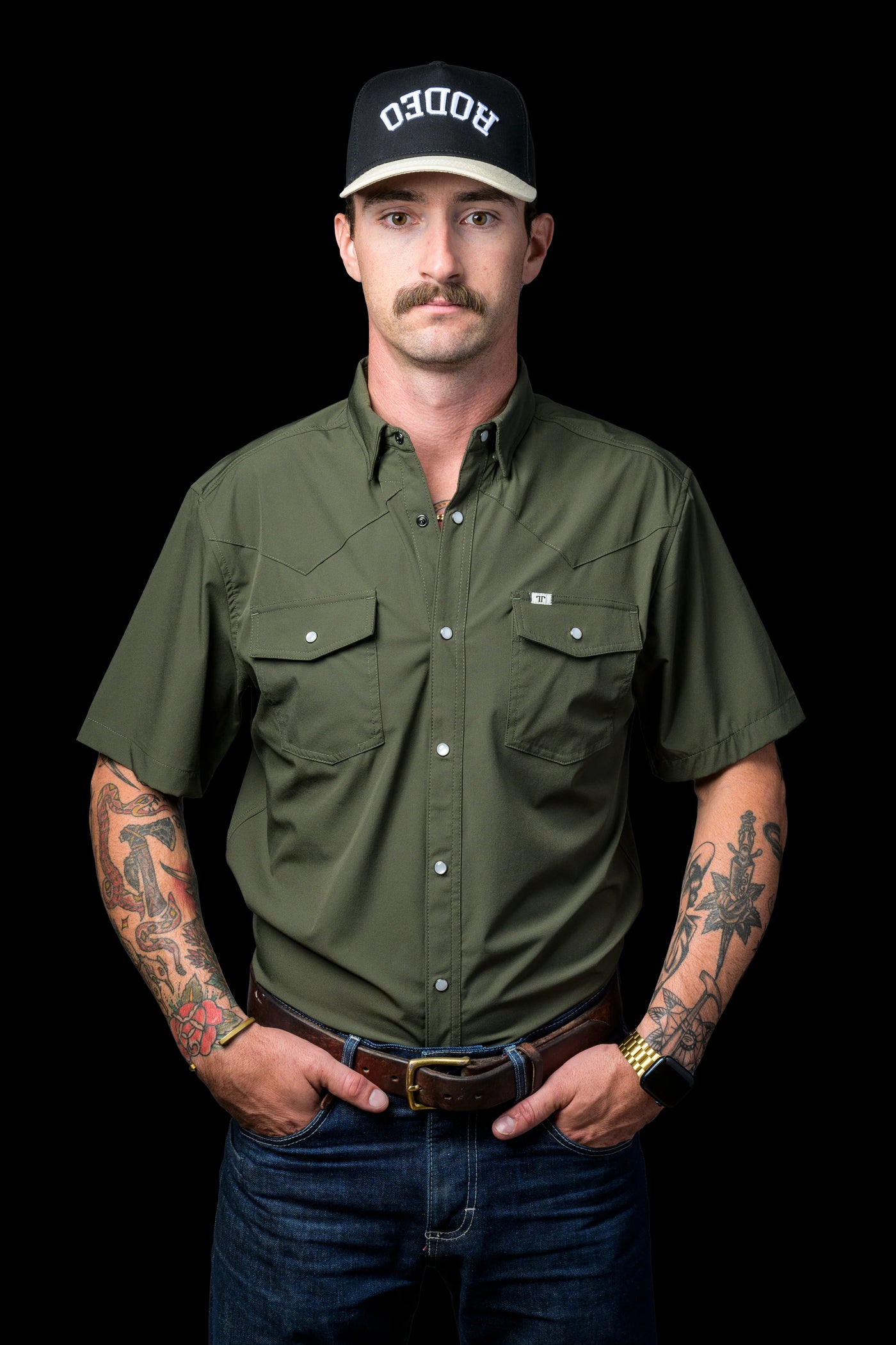 Ferrell - Olive Green Short Sleeve Snap Shirt