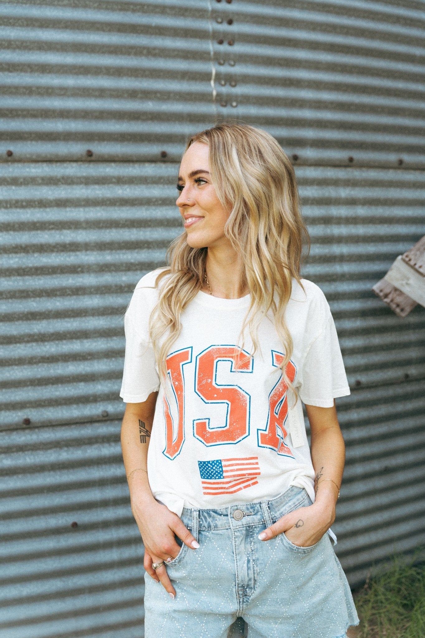 Flag Boyfriend Tee Sea Salt GT252825S - Southern Soule Designs