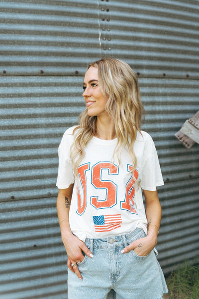 Flag Boyfriend Tee Sea Salt GT252825S - Southern Soule Designs