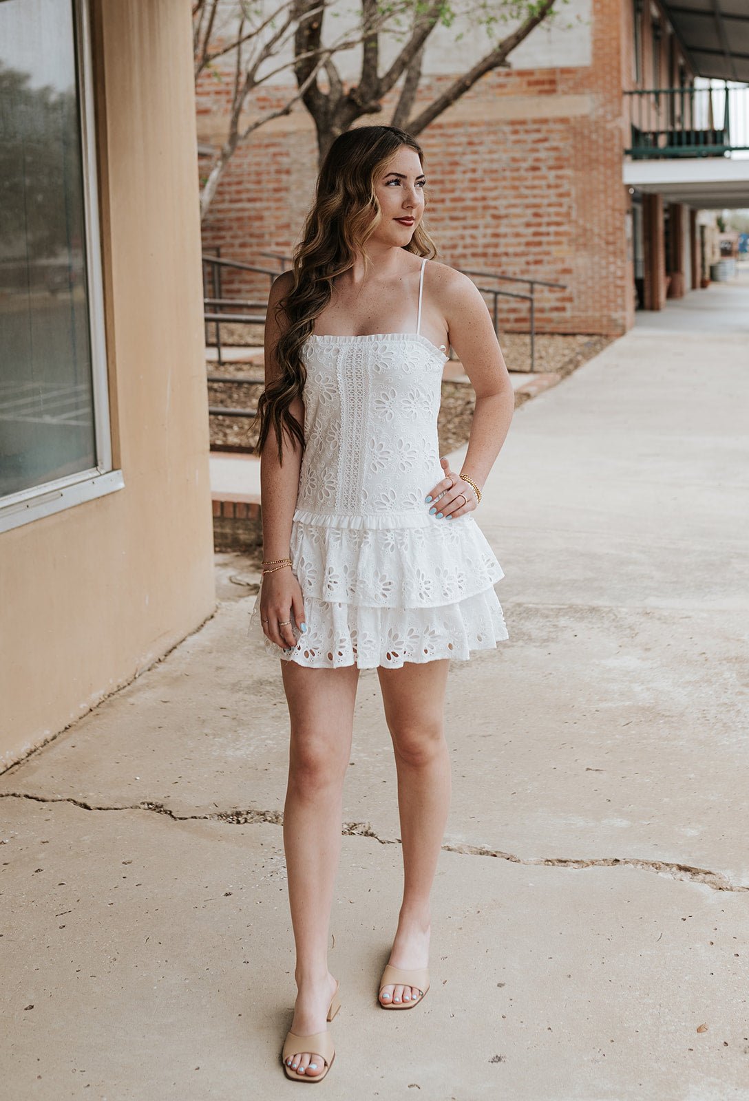 Floral Eyelet Tiered Mini Dress IDA1012 - Southern Soule Designs