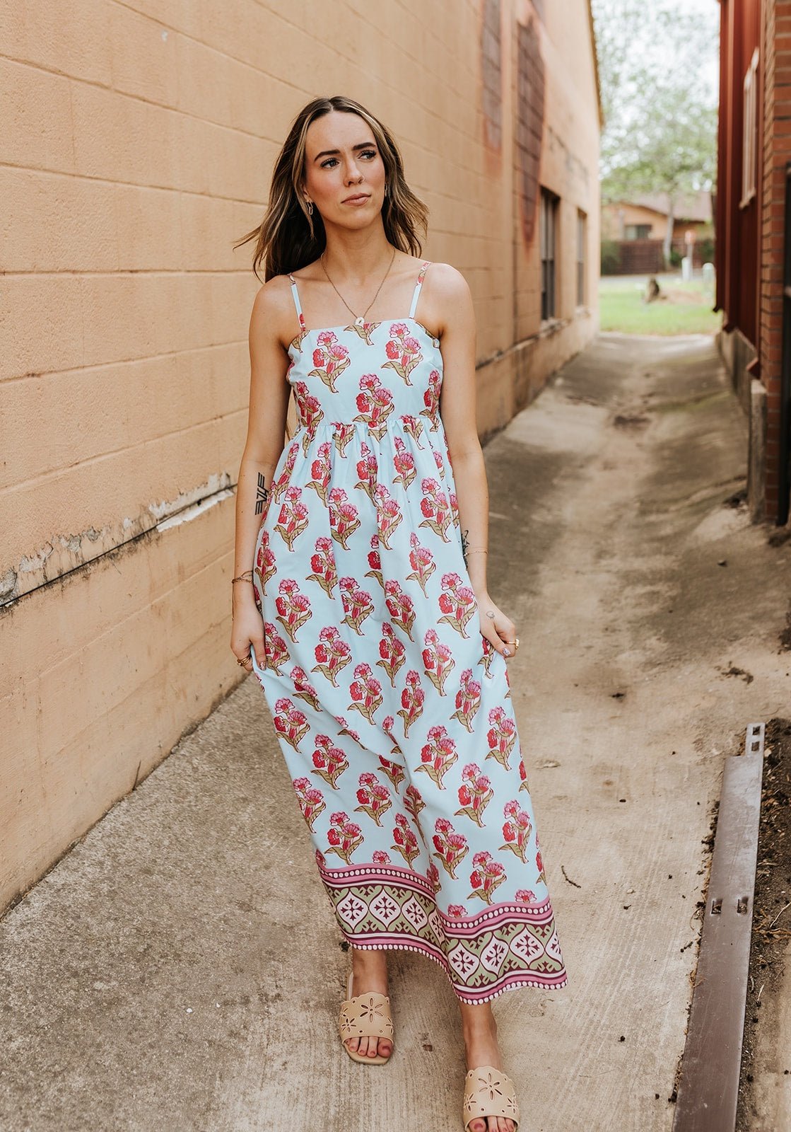 Floral Gathered Waist Maxi Dress CD06721 - Southern Soule Designs