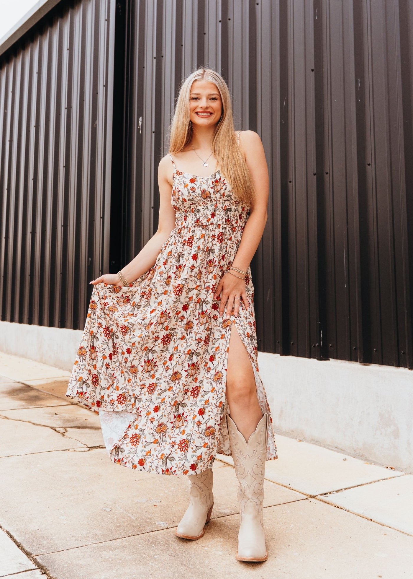 Floral Print Midi Dress Natural BWD0R05923 - Southern Soule Designs