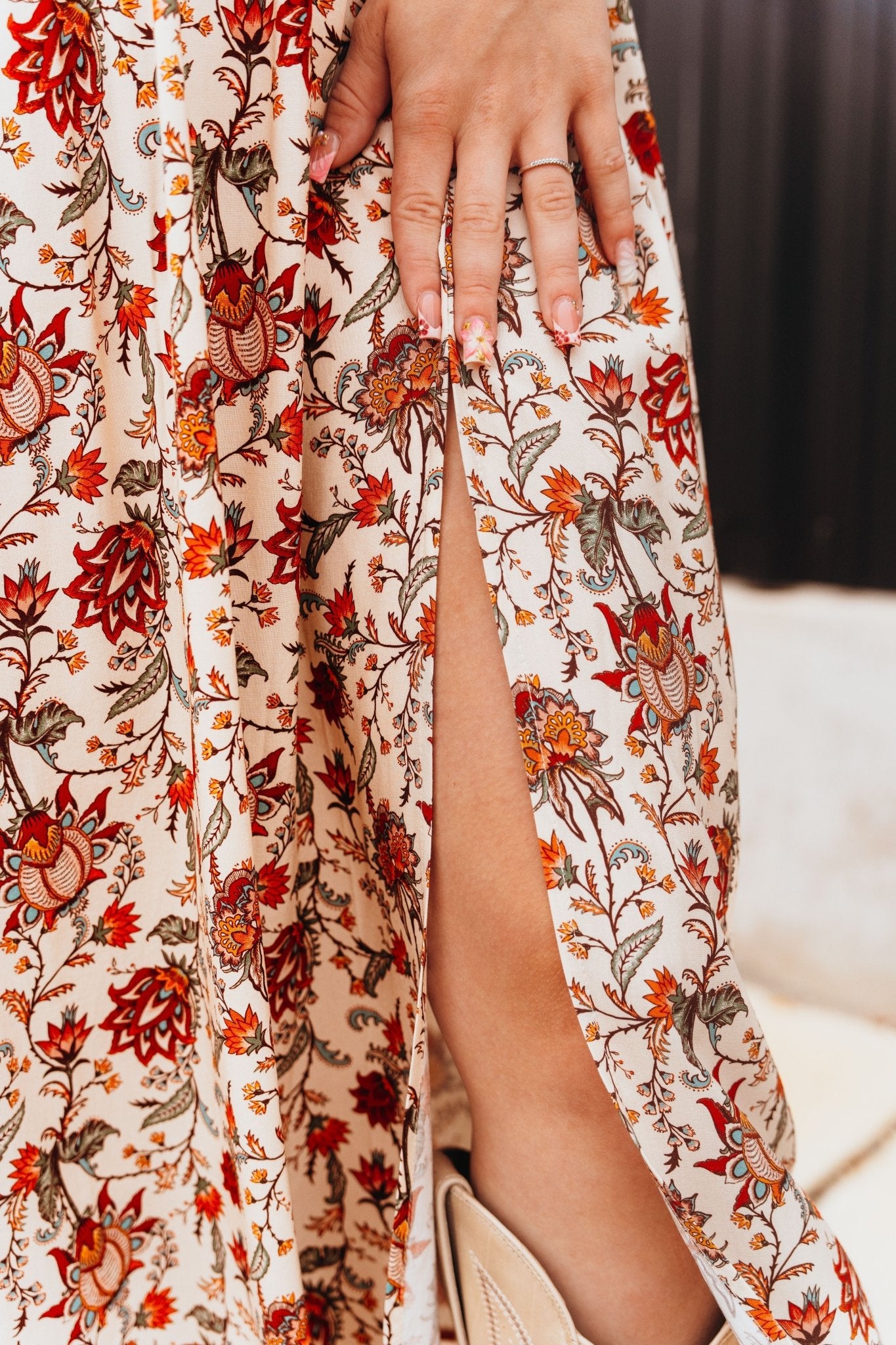 Floral Print Midi Dress Natural BWD0R05923 - Southern Soule Designs