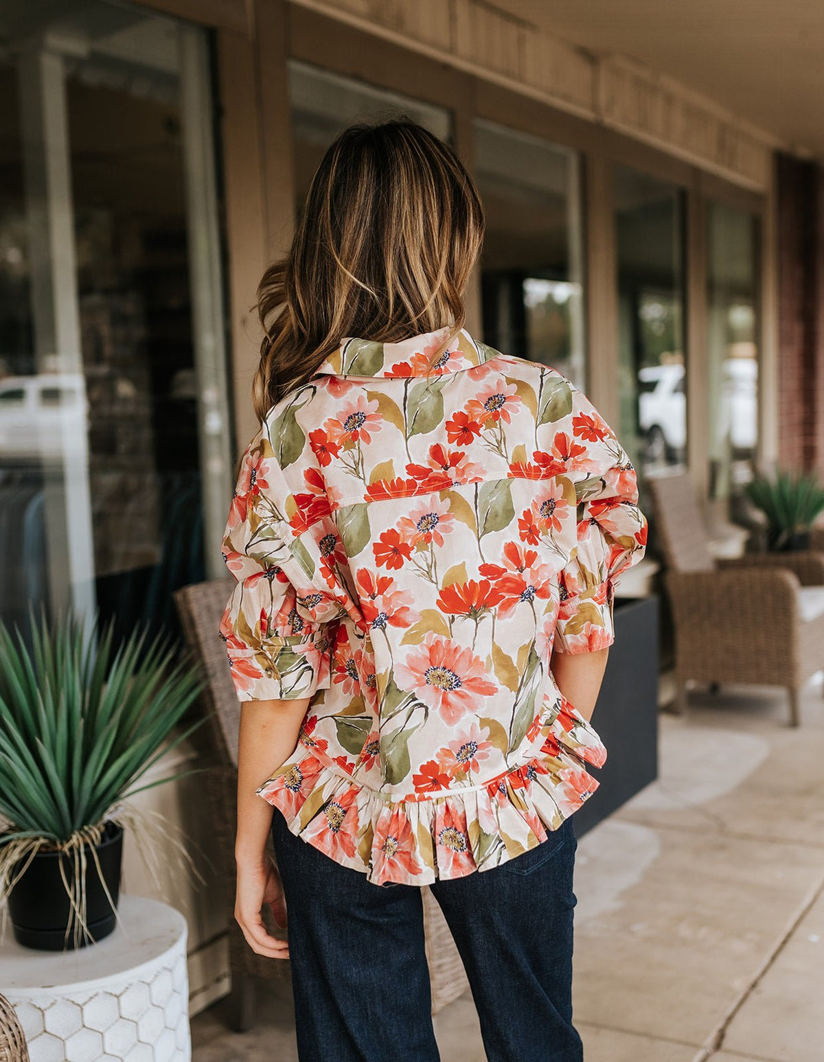 Floral Print Ruffled Hem Top IT4071G-10 - Southern Soule Designs