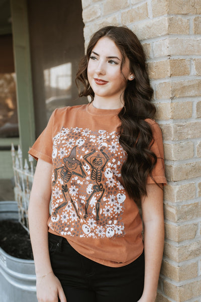 Floral Skeleton Pumpkins Tee - Southern Soule Designs