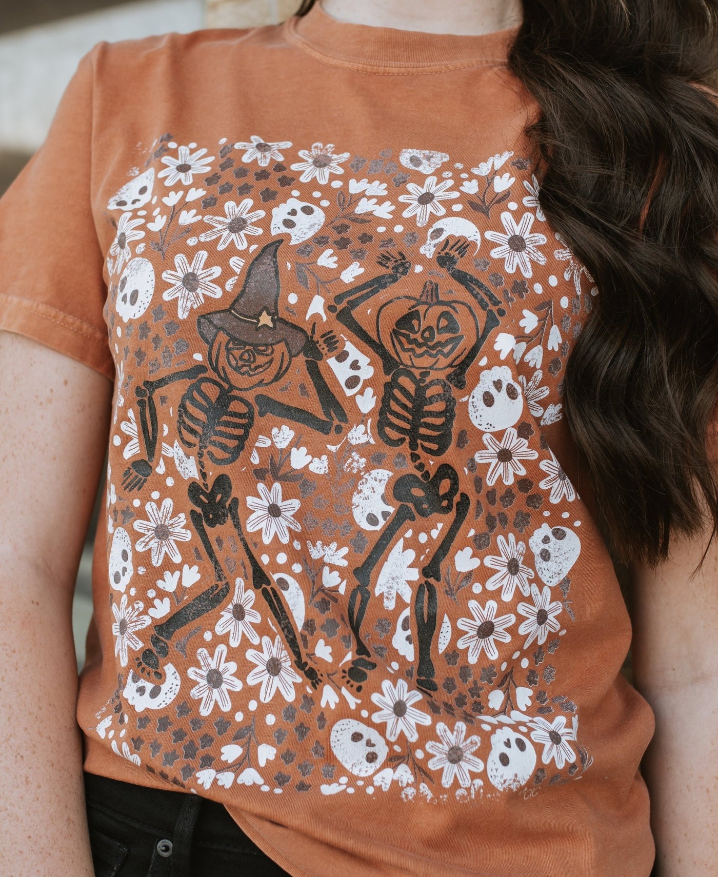 Floral Skeleton Pumpkins Tee - Southern Soule Designs