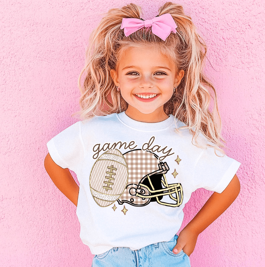 Football Game Day Gingham Neutral Kids T Shirt - Southern Soule Designs