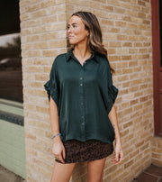 Forest Green Ruffle Sleeve Button-up Blouse VB9211 - Southern Soule Designs