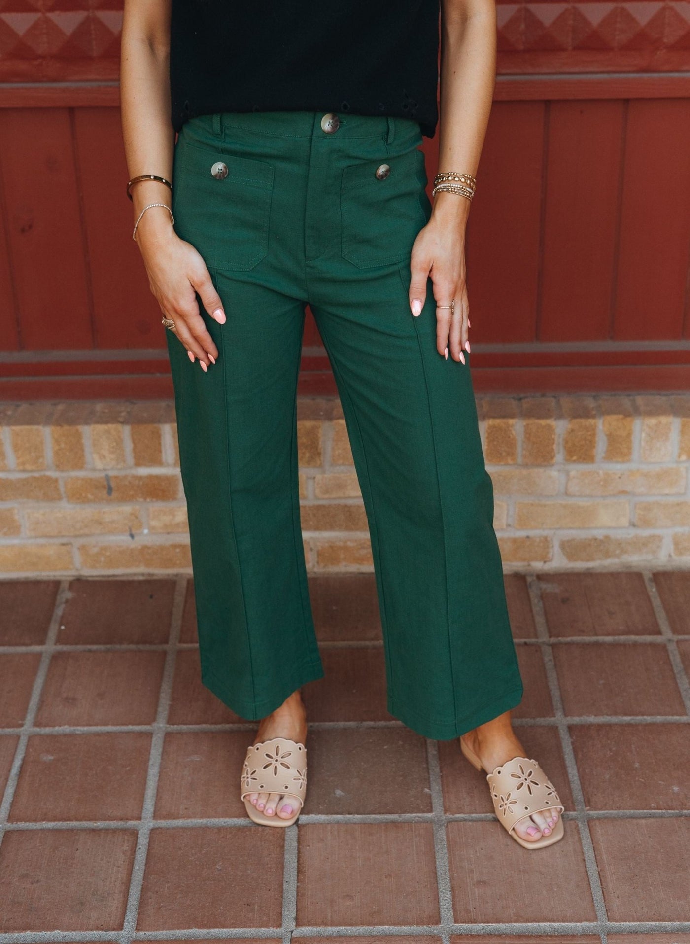 Forest High Waist Wide Leg Pants w/Buttons P24196 - Southern Soule Designs