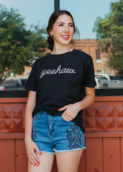 Frayed Denim Shorts with Boot Stitching SH080 - Southern Soule Designs