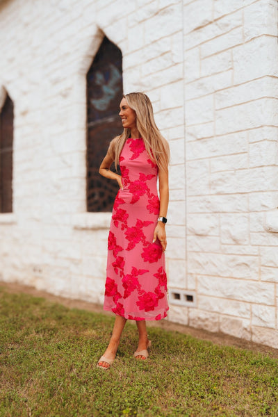 Fuchsia Natasha Floral Midi Dress S2038D - Southern Soule Designs