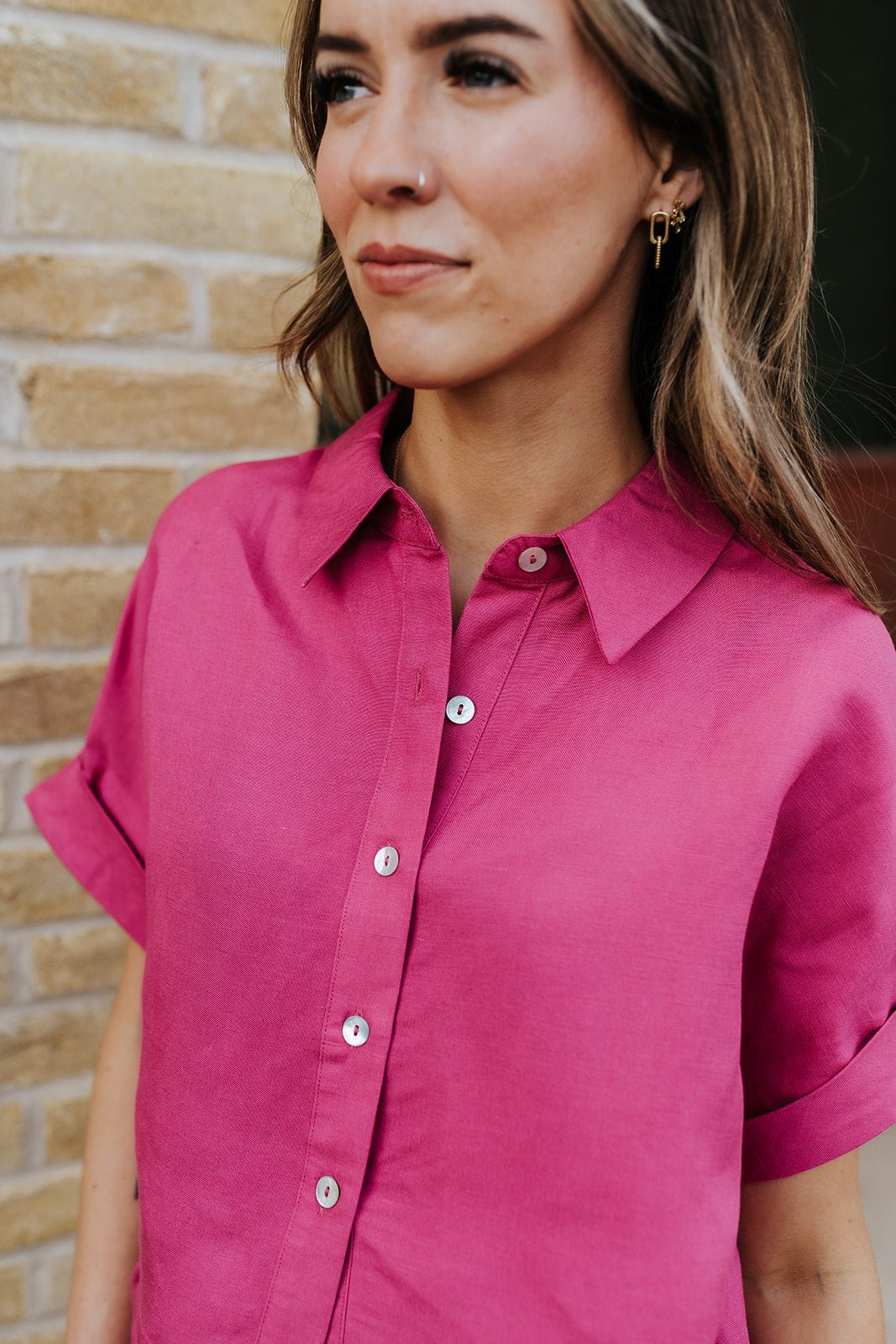 Fuchsia Short Sleeve Button Down LI11652 - Southern Soule Designs