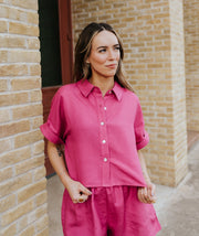 Fuchsia Short Sleeve Button Down LI11652 - Southern Soule Designs