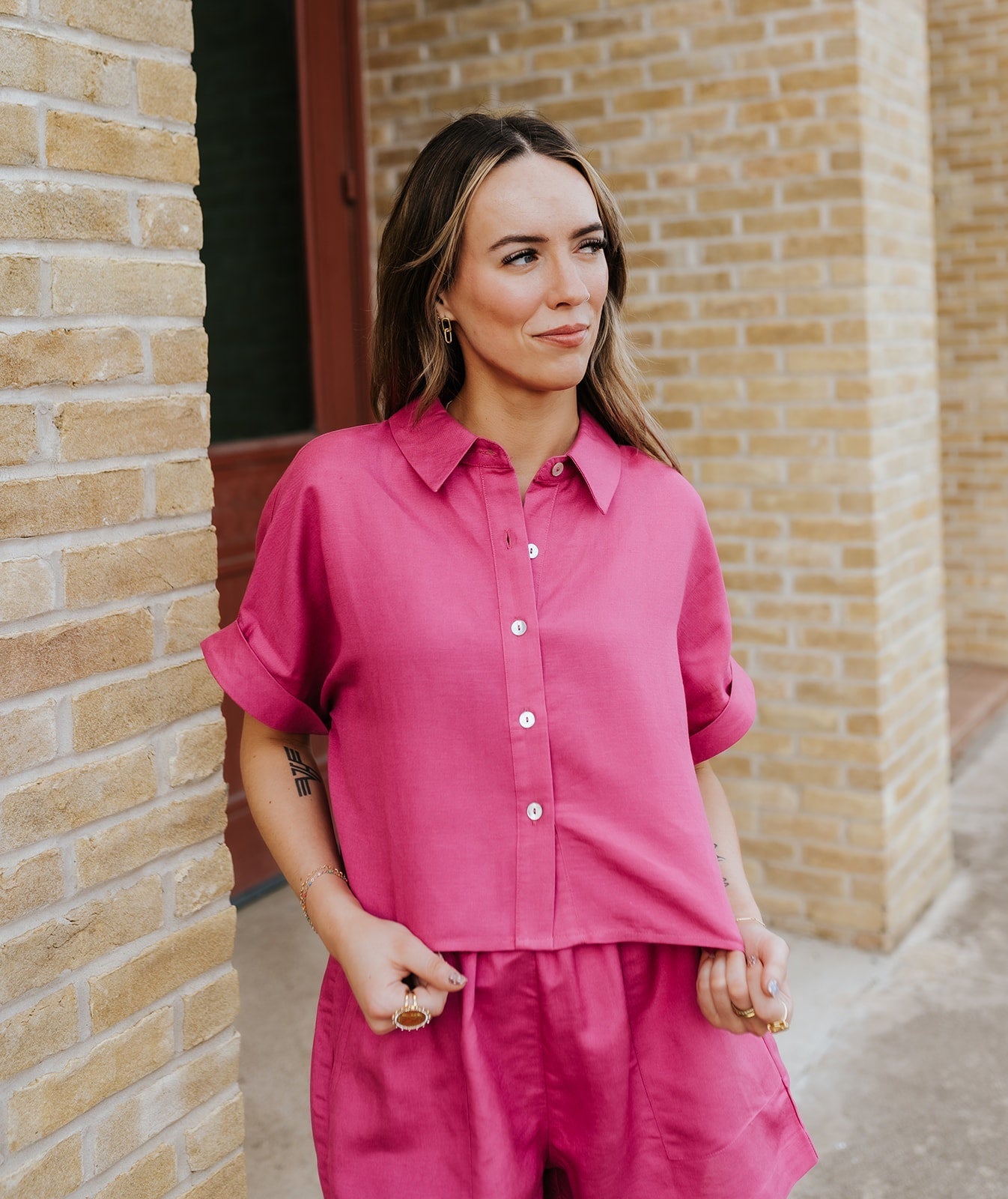 Fuchsia Short Sleeve Button Down LI11652 - Southern Soule Designs