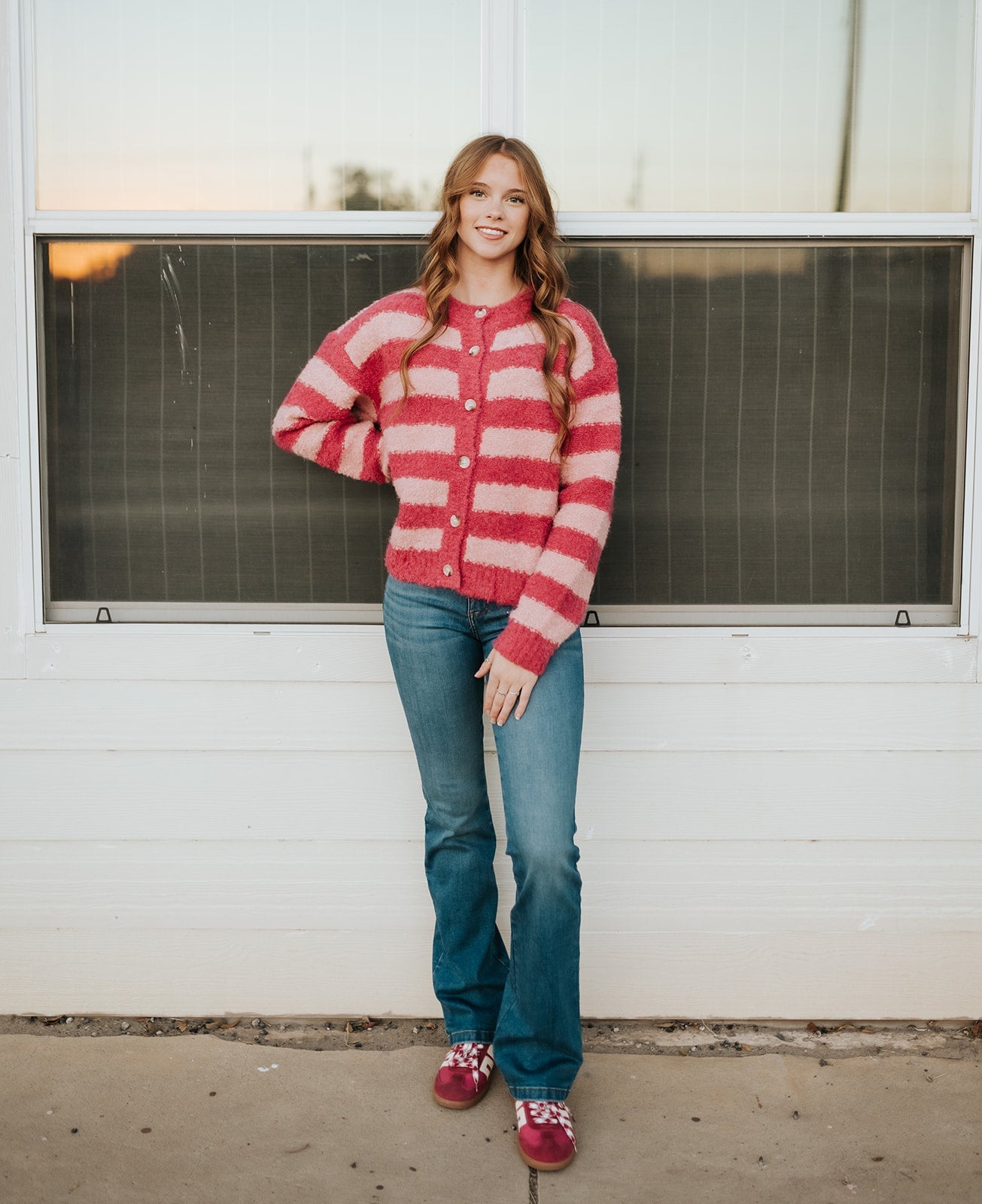 Fuchsia/Pink Striped Cardigan WL25 - 11338 - Southern Soule Designs