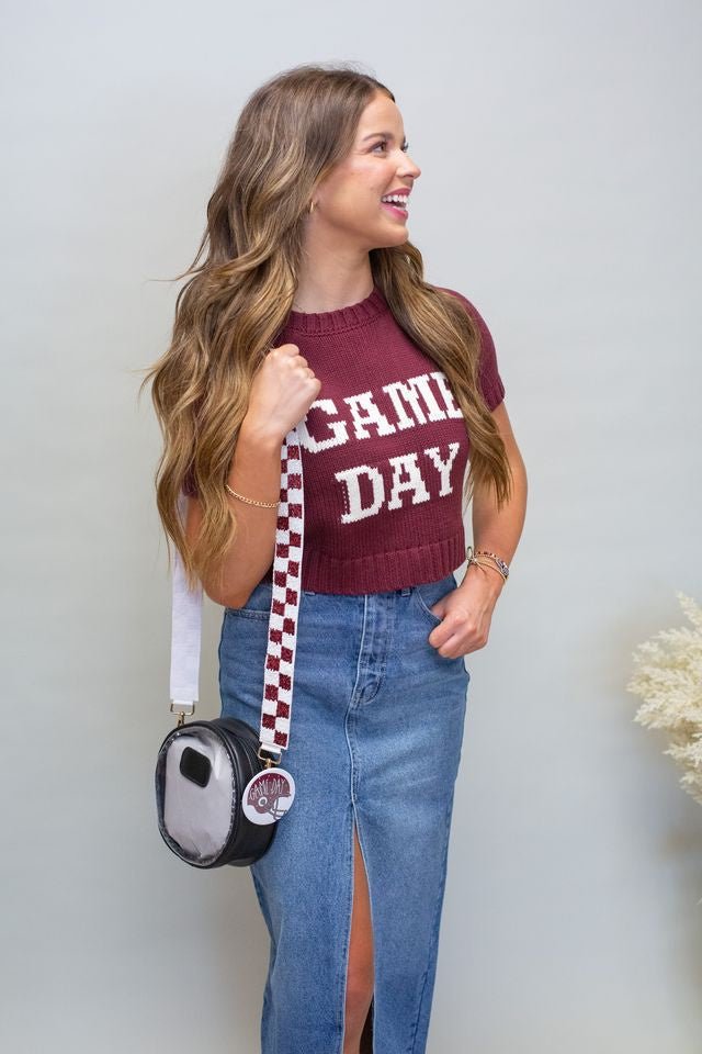 G6487 Maroon/Cream Game Day Top - Southern Soule Designs