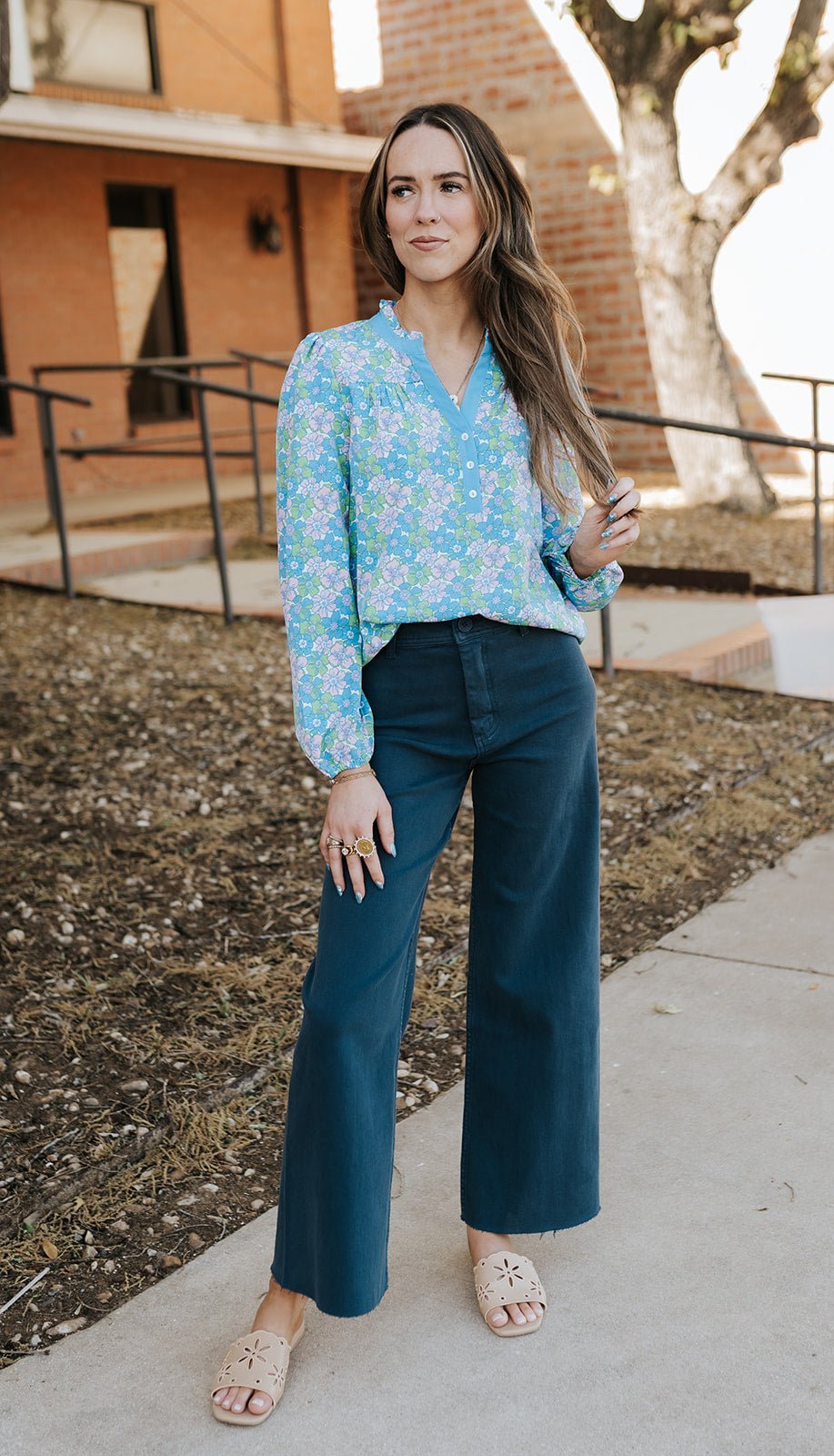 Gianna Vintage Posies Blue Top - Southern Soule Designs