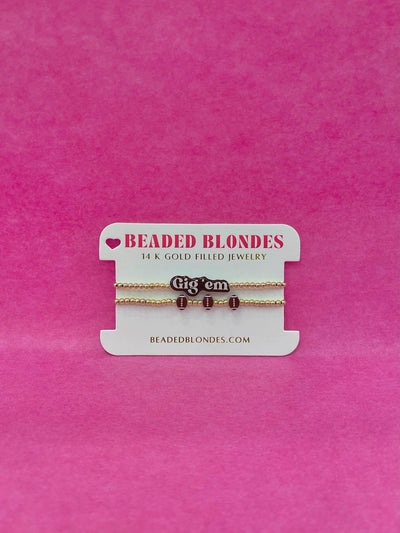 Gig Em & Football Bead Bracelet - Southern Soule Designs