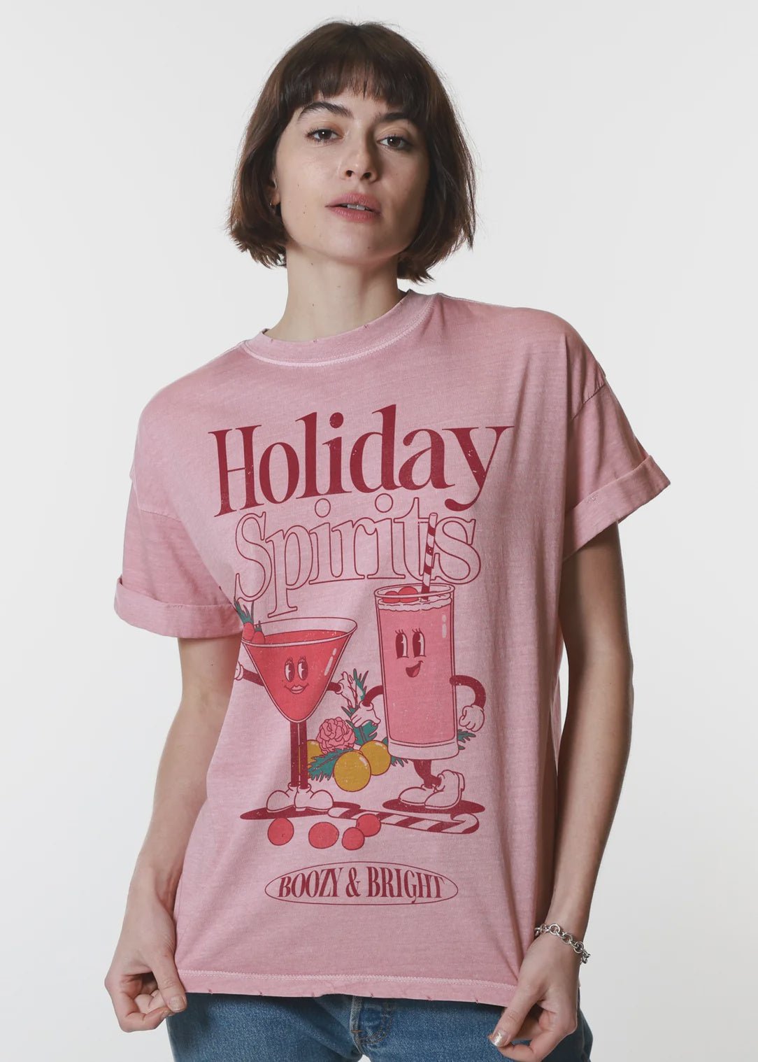 Girl Dangerous Holiday Spirits Dusty Pink Boyfriend Tee - Southern Soule Designs