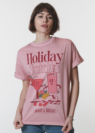 Girl Dangerous Holiday Spirits Dusty Pink Boyfriend Tee - Southern Soule Designs