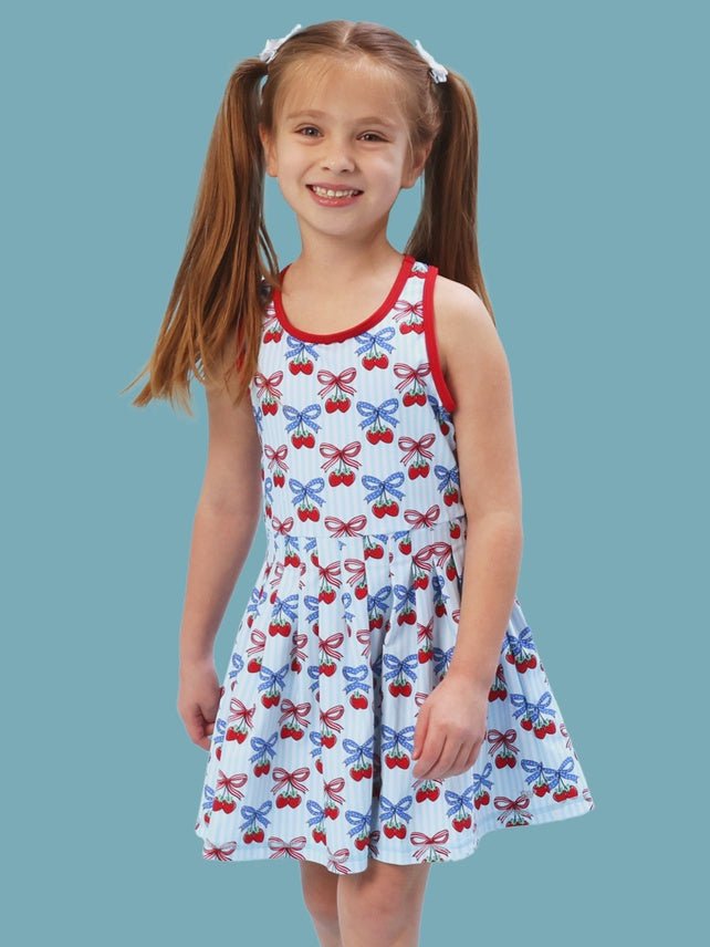 Girls Blue Berries & Bows Active Dress & Bike Short Set - Southern Soule Designs