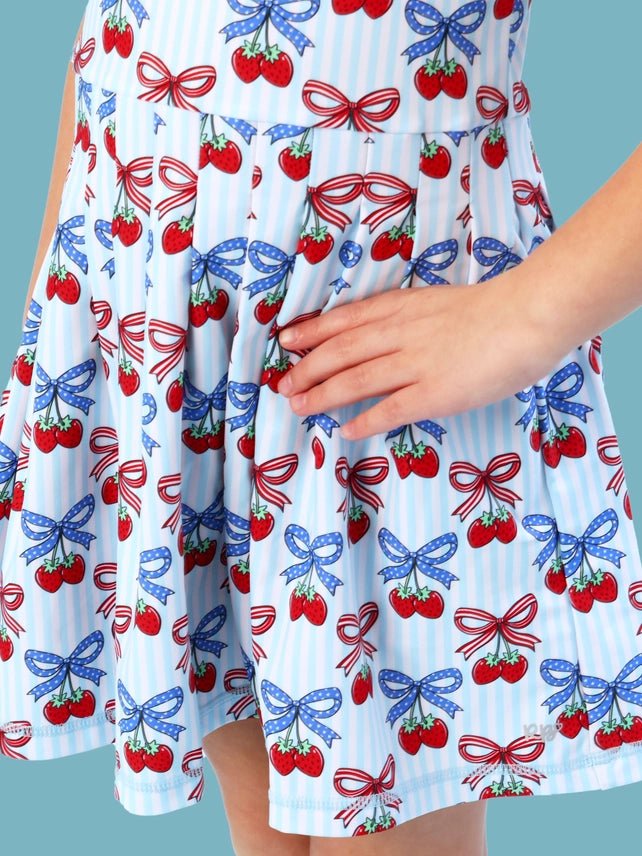Girls Blue Berries & Bows Active Dress & Bike Short Set - Southern Soule Designs