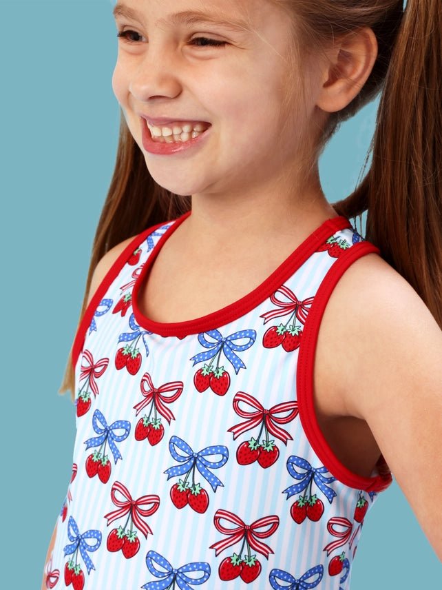 Girls Blue Berries & Bows Active Dress & Bike Short Set - Southern Soule Designs