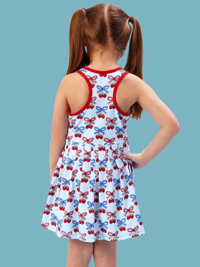 Girls Blue Berries & Bows Active Dress & Bike Short Set - Southern Soule Designs