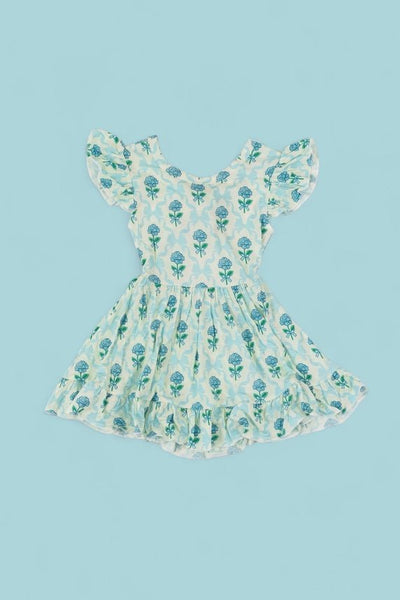 Girls Blue Ribbon Blooms Dream Tie Back Ruffle Dress - Southern Soule Designs