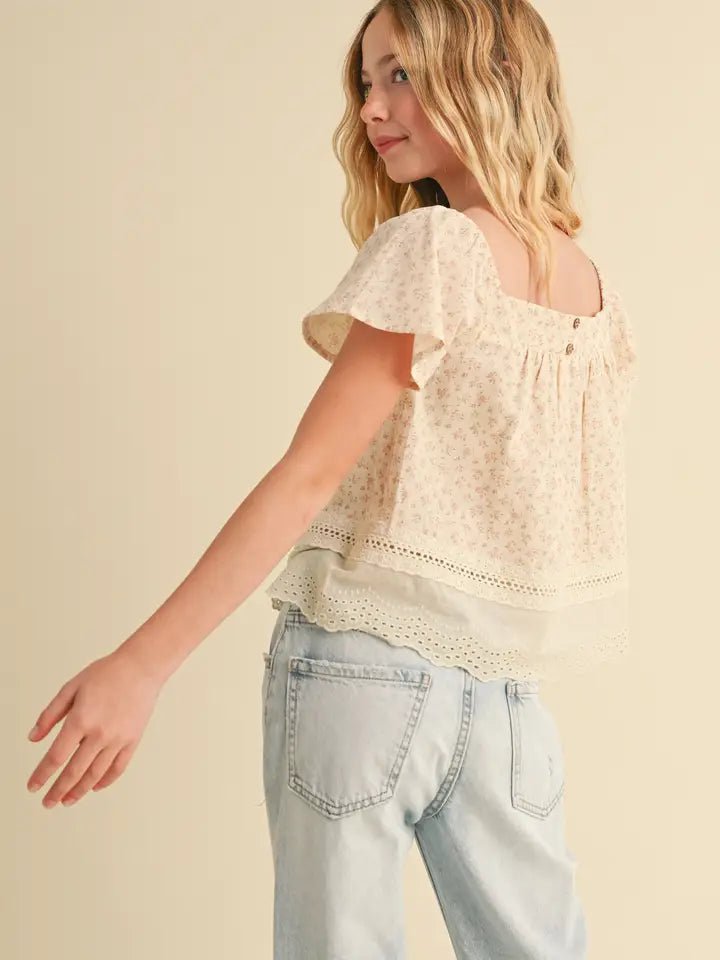 Girls Flutter Sleeve Peasant Top KT2977EP - Southern Soule Designs