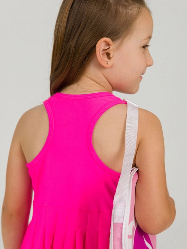 Girls Neon Magenta Pleated Dress & Bike Short Set - Southern Soule Designs
