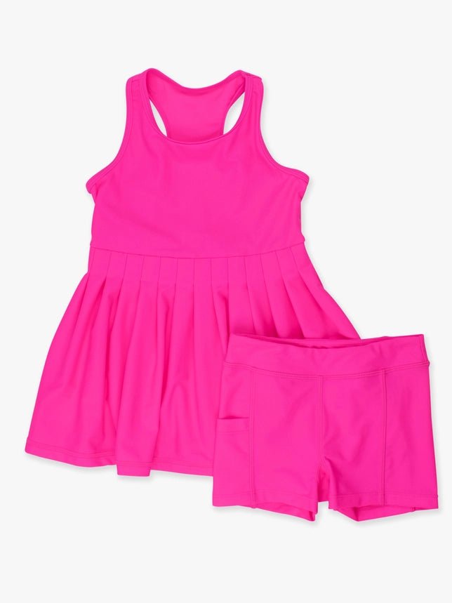 Girls Neon Magenta Pleated Dress & Bike Short Set - Southern Soule Designs