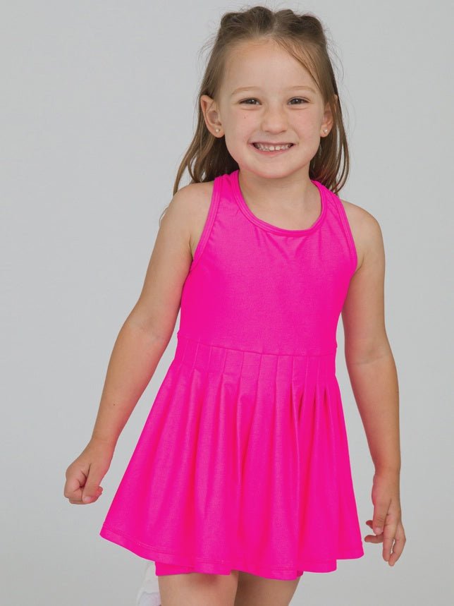 girls neon dress Girls Neon Magenta Pleated Dress & Bike Short Set – Southern Soule Designs