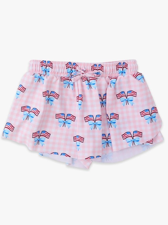 Girls Pink Patriotic Gingham Active Shorts - Southern Soule Designs