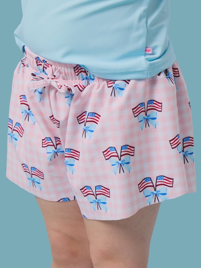 Girls Pink Patriotic Gingham Active Shorts - Southern Soule Designs