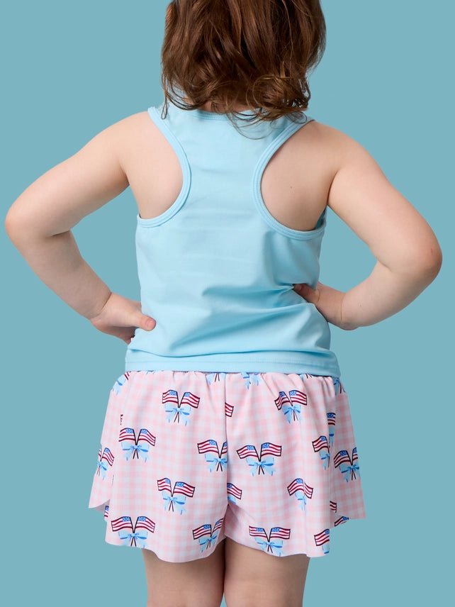 Girls Pink Patriotic Gingham Active Shorts - Southern Soule Designs