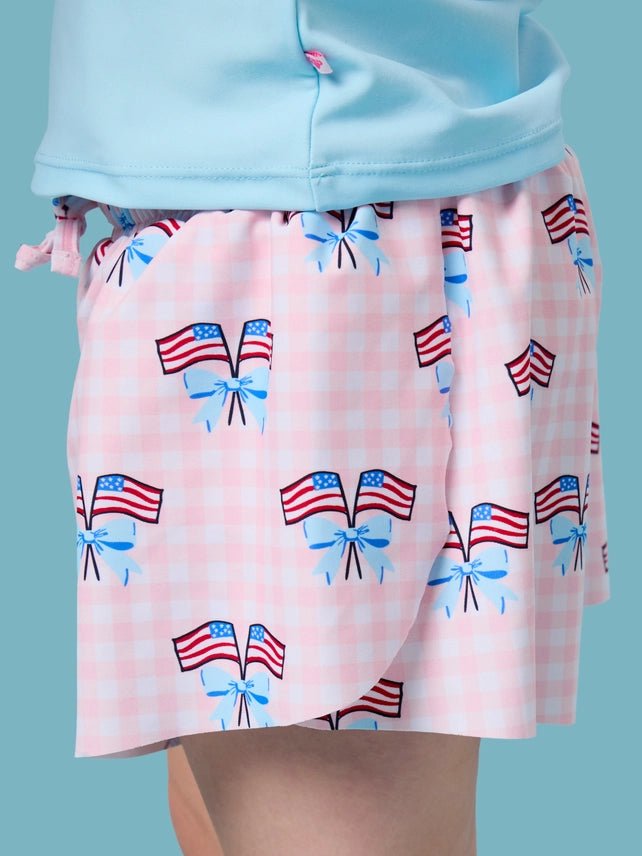 Girls Pink Patriotic Gingham Active Shorts - Southern Soule Designs