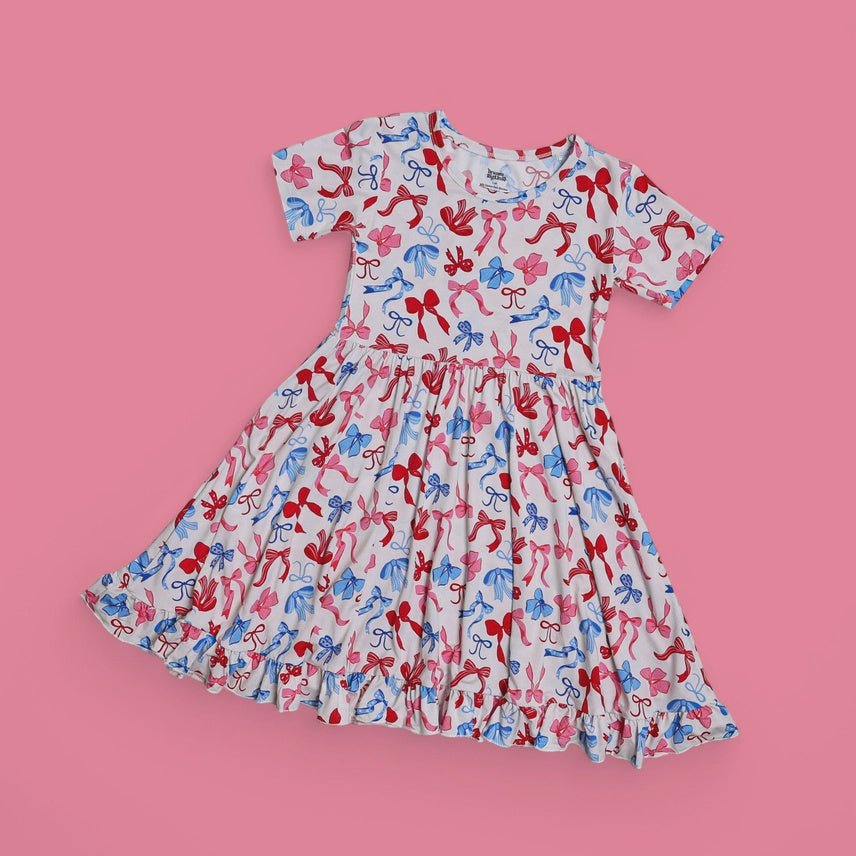 Girls Red White and Bows Dream Ruffle Dress - Southern Soule Designs